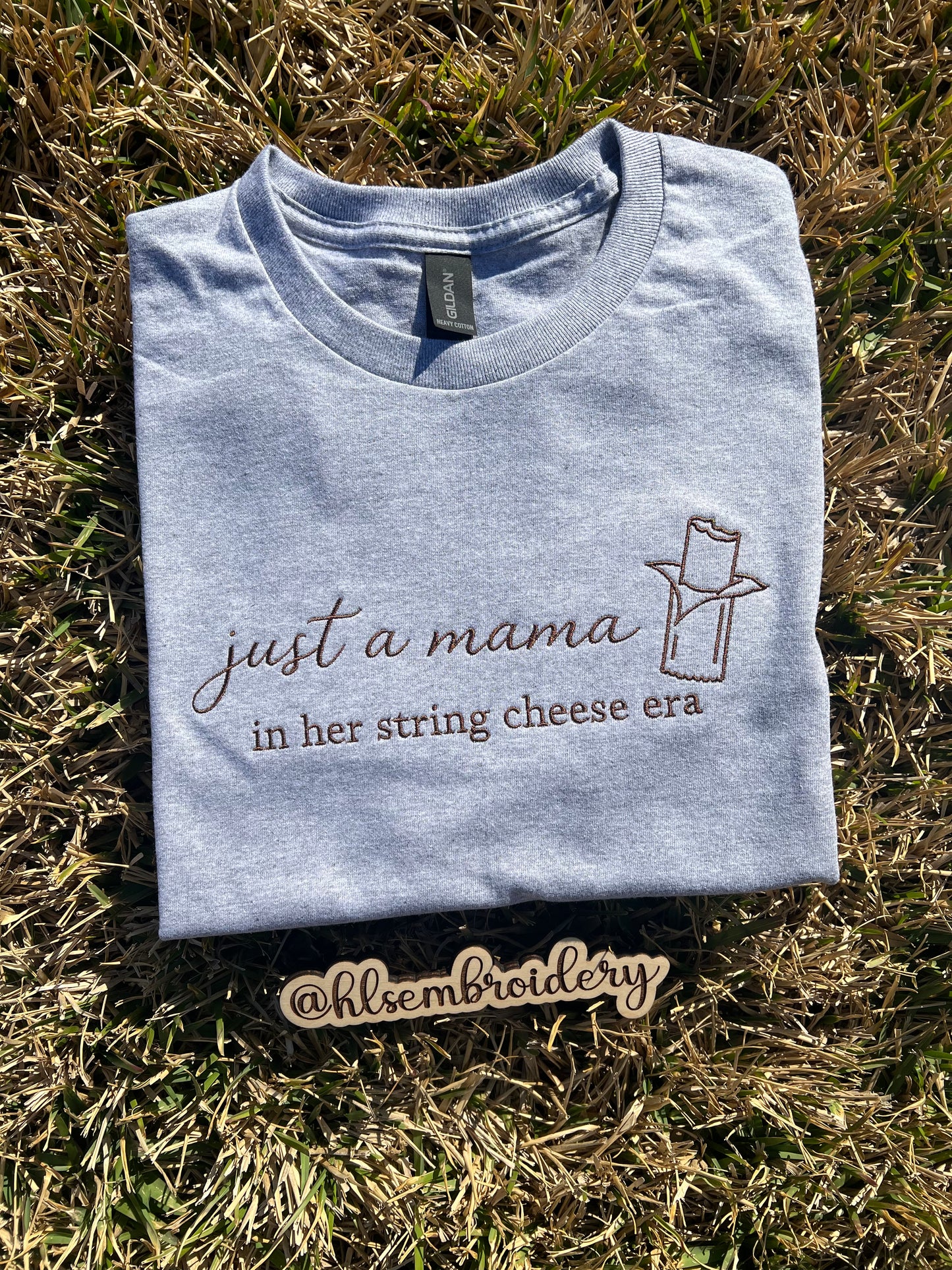 Mama in Her String Cheese Era Embroidered Tee or Crewneck