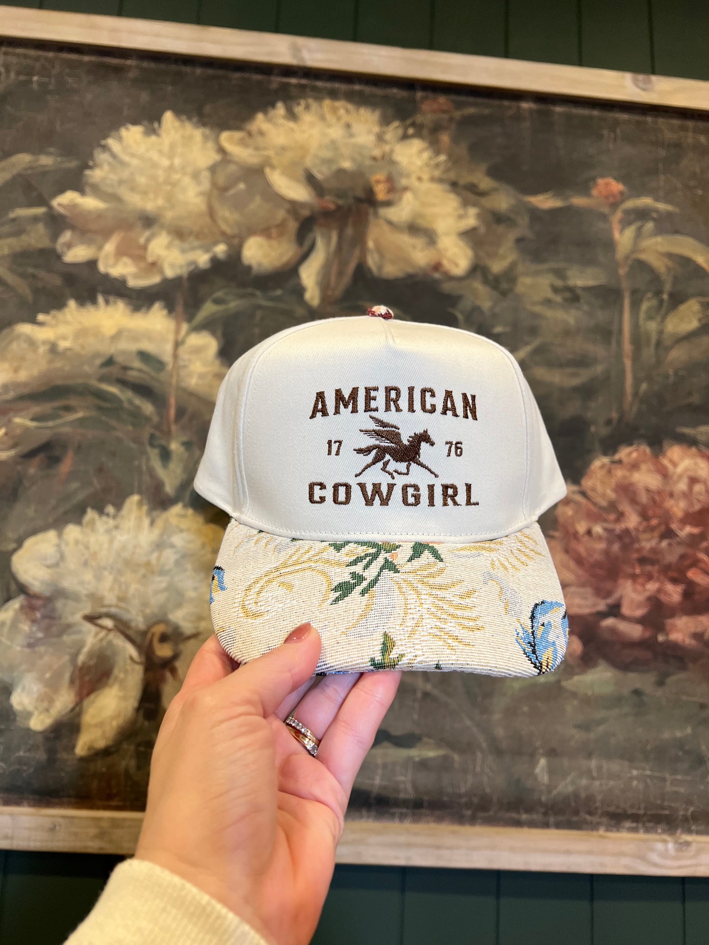 American Cowgirl — Embroidered Tapestry Brim Hat