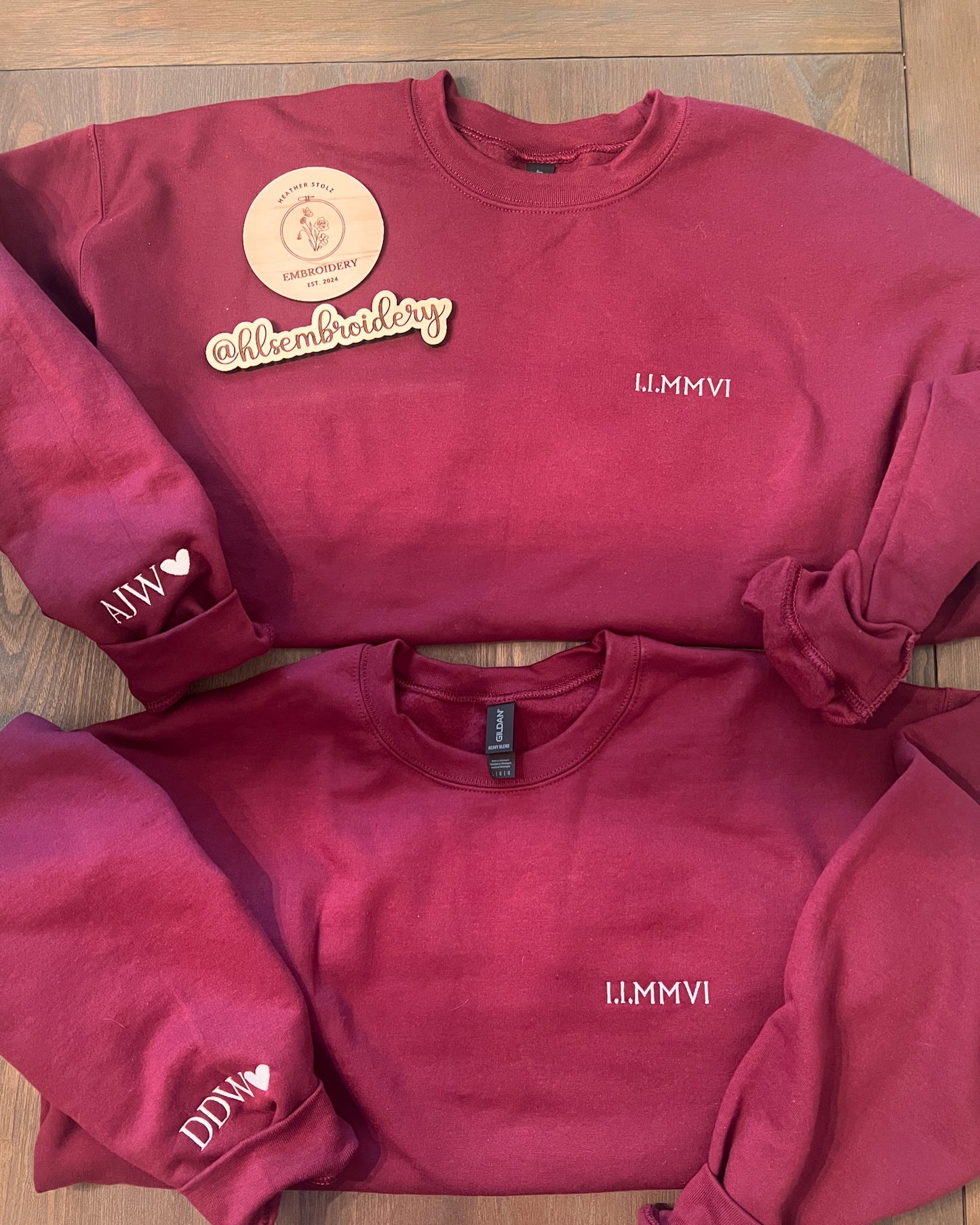 maroon Crewneck with Embroidery on the front and sleeve