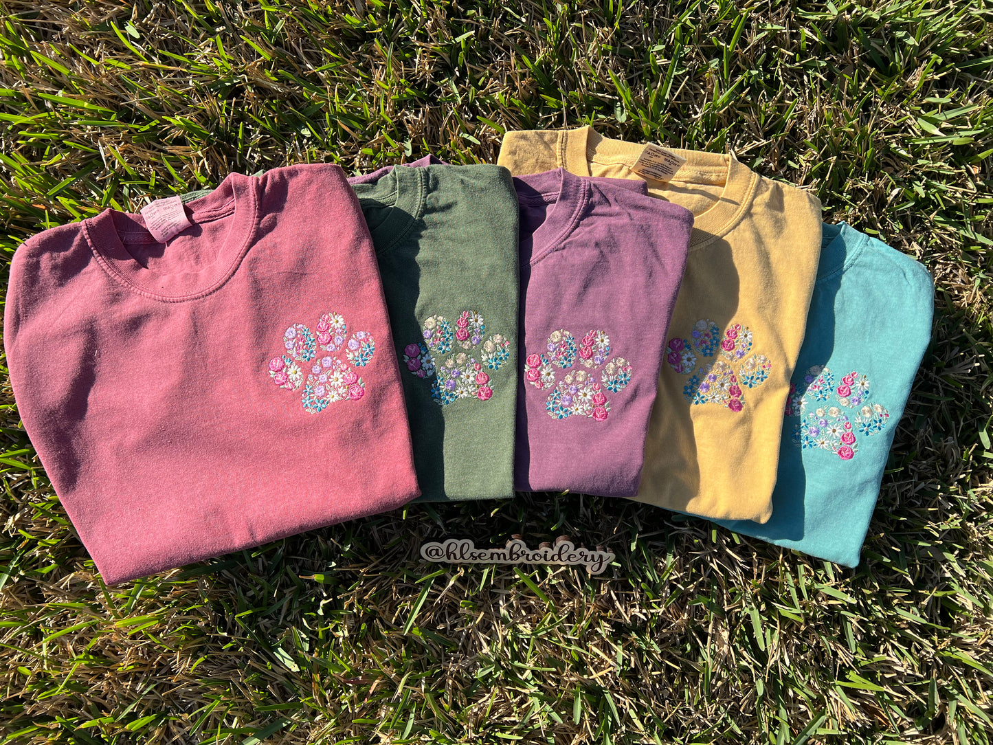 Floral Paw — Left Chest Embroidered Tee or Crewneck