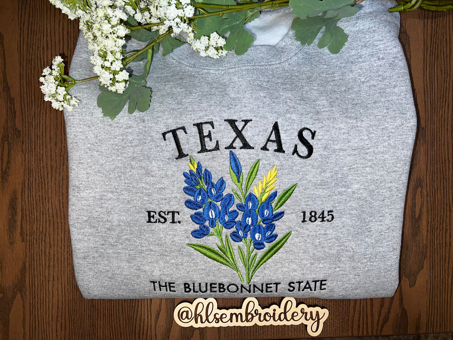 Texas Bluebonnet State Embroidered Crewneck