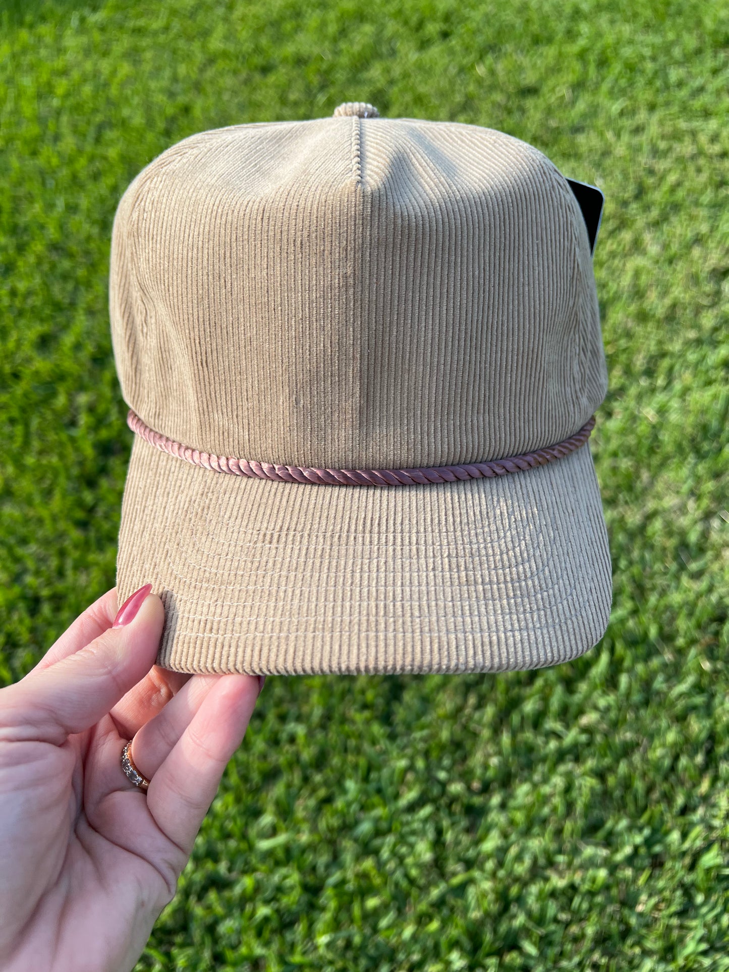 Kaki Corduroy Cap with rose rope