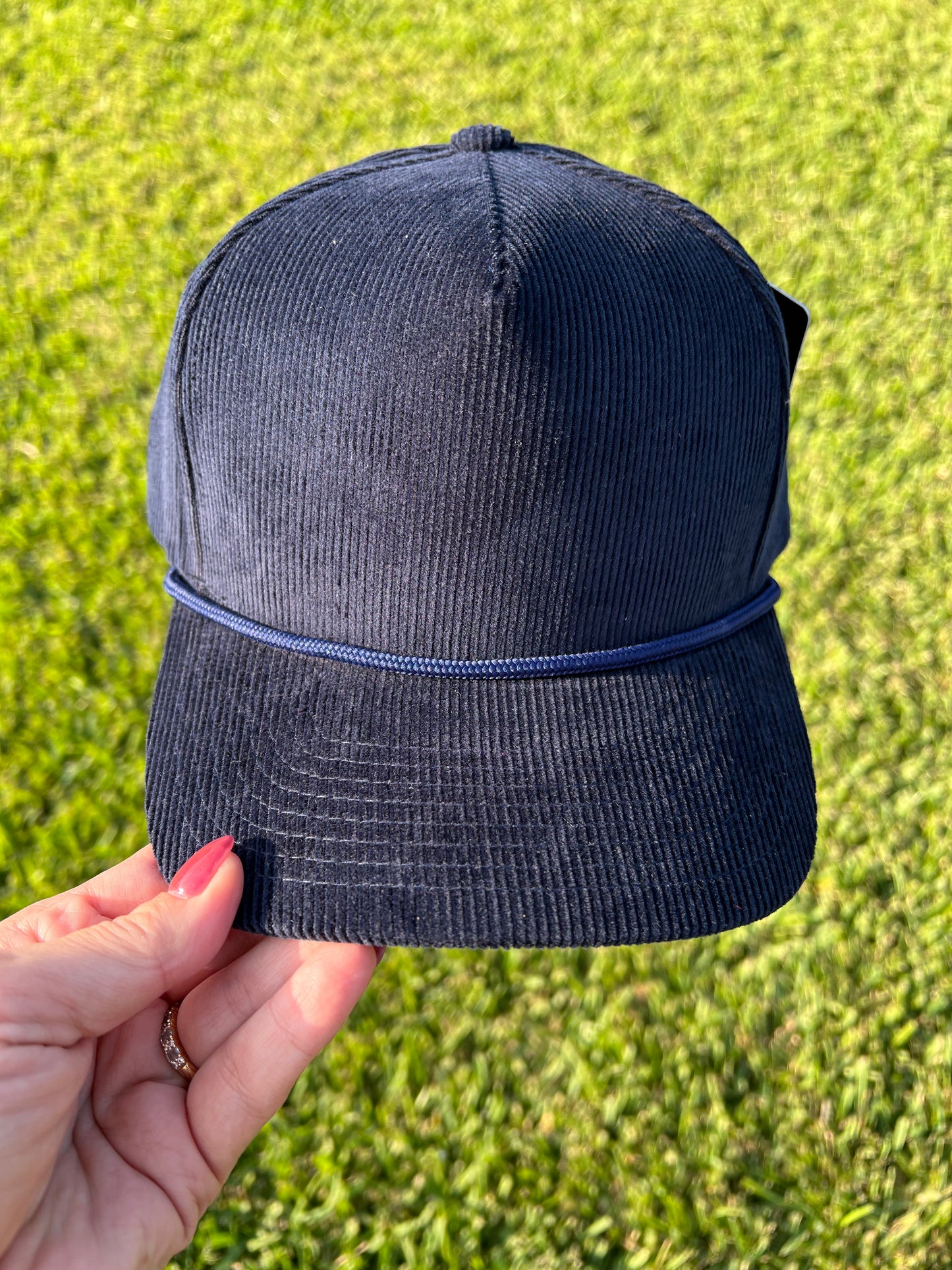 navy corduroy cap with rope