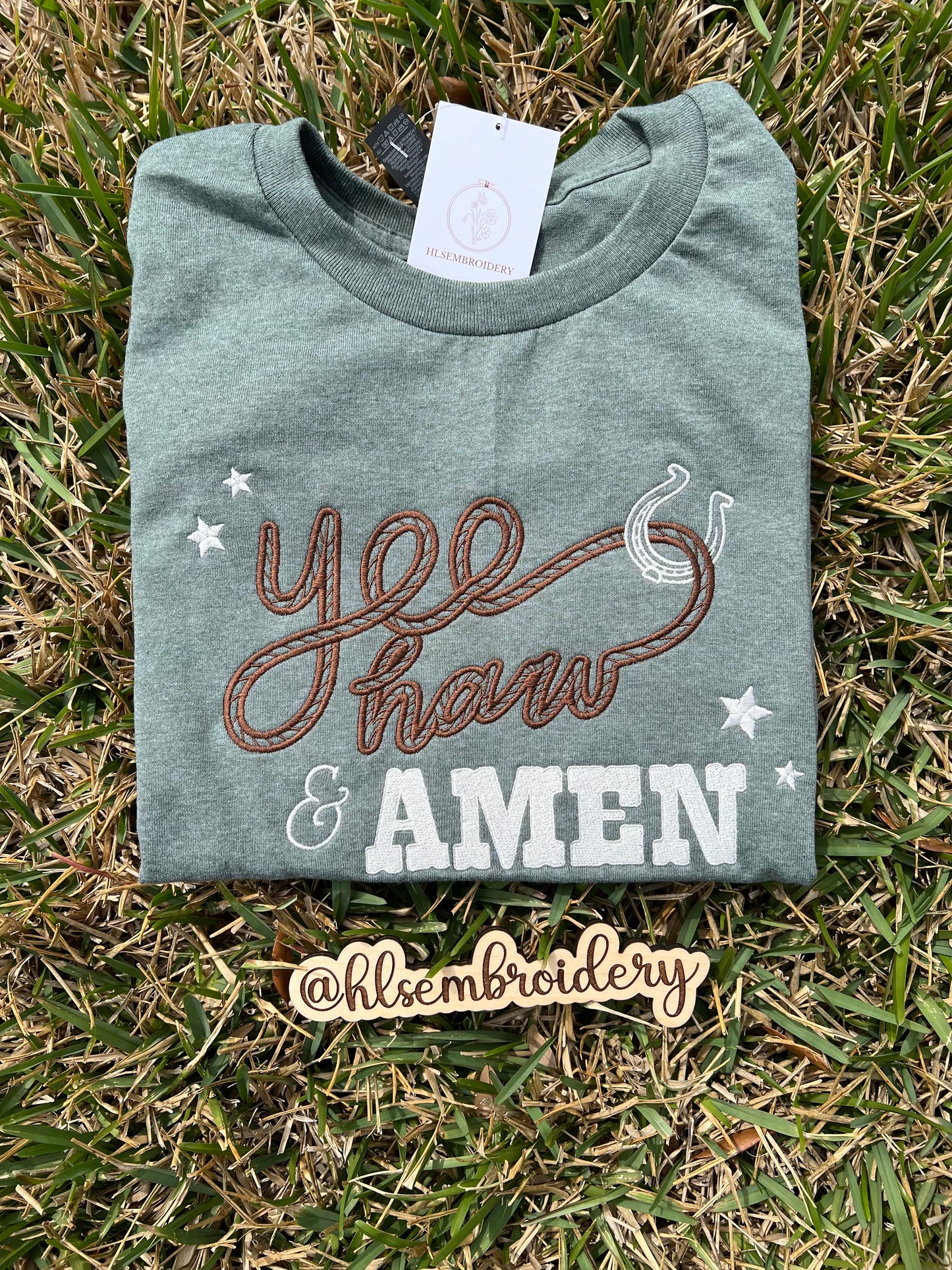 Yeehaw & Amen — Embroidered Tee or Crewneck (Ready to Ship)