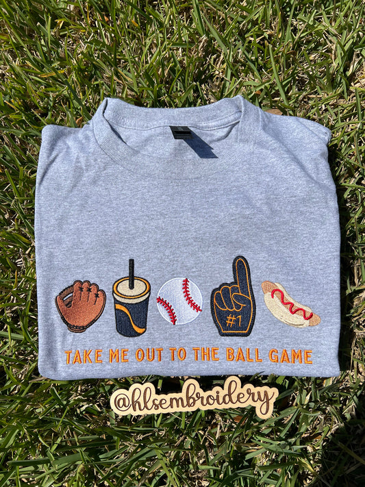 Take Me Out to the Ball Game — Embroidered Crewneck or Tee