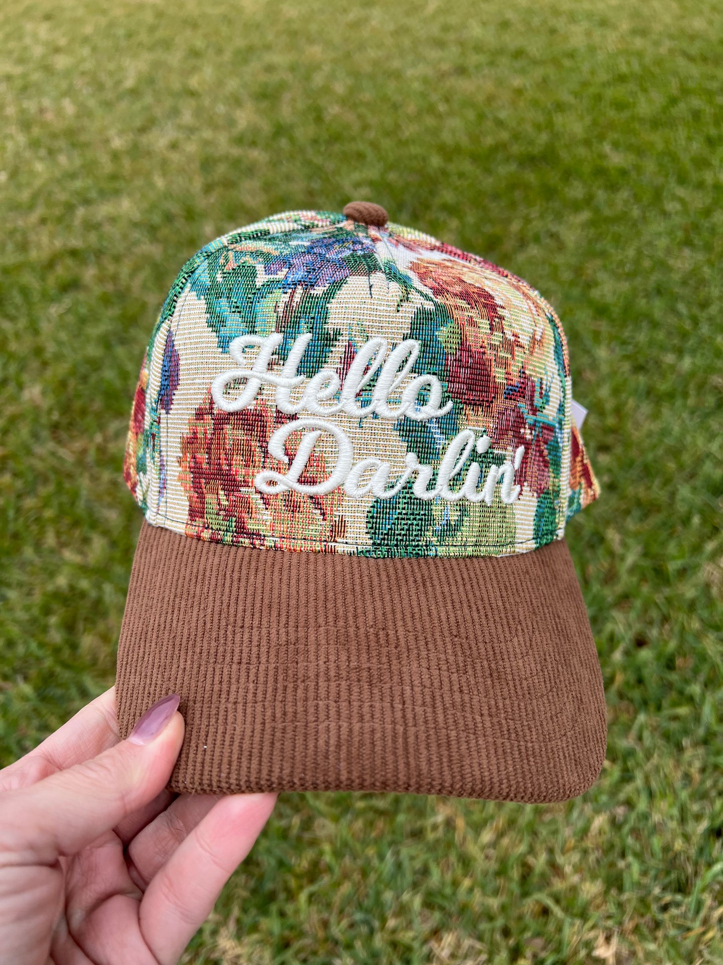 tapestry with corduroy brim hat