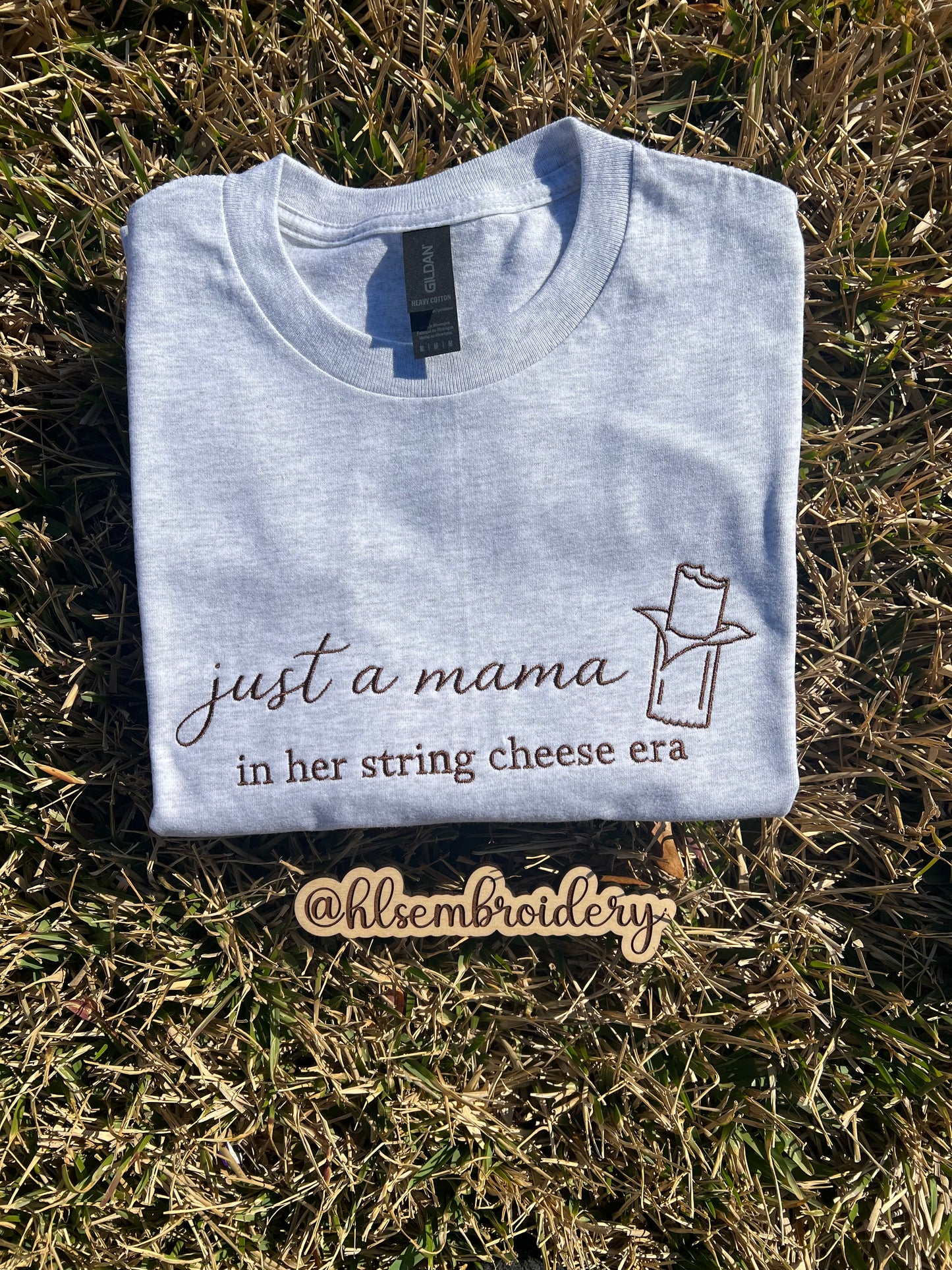Mama in Her String Cheese Era Embroidered Tee or Crewneck