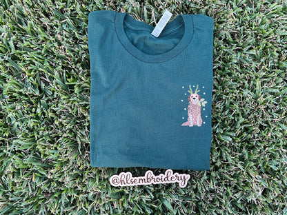 Green Shirt with embroidered dog on the front