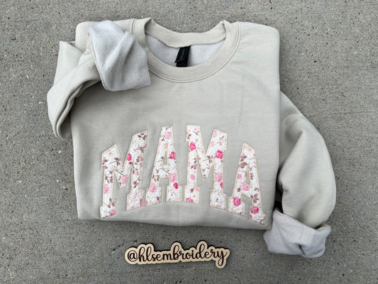 Sand Crewneck with mama applique embroidery
