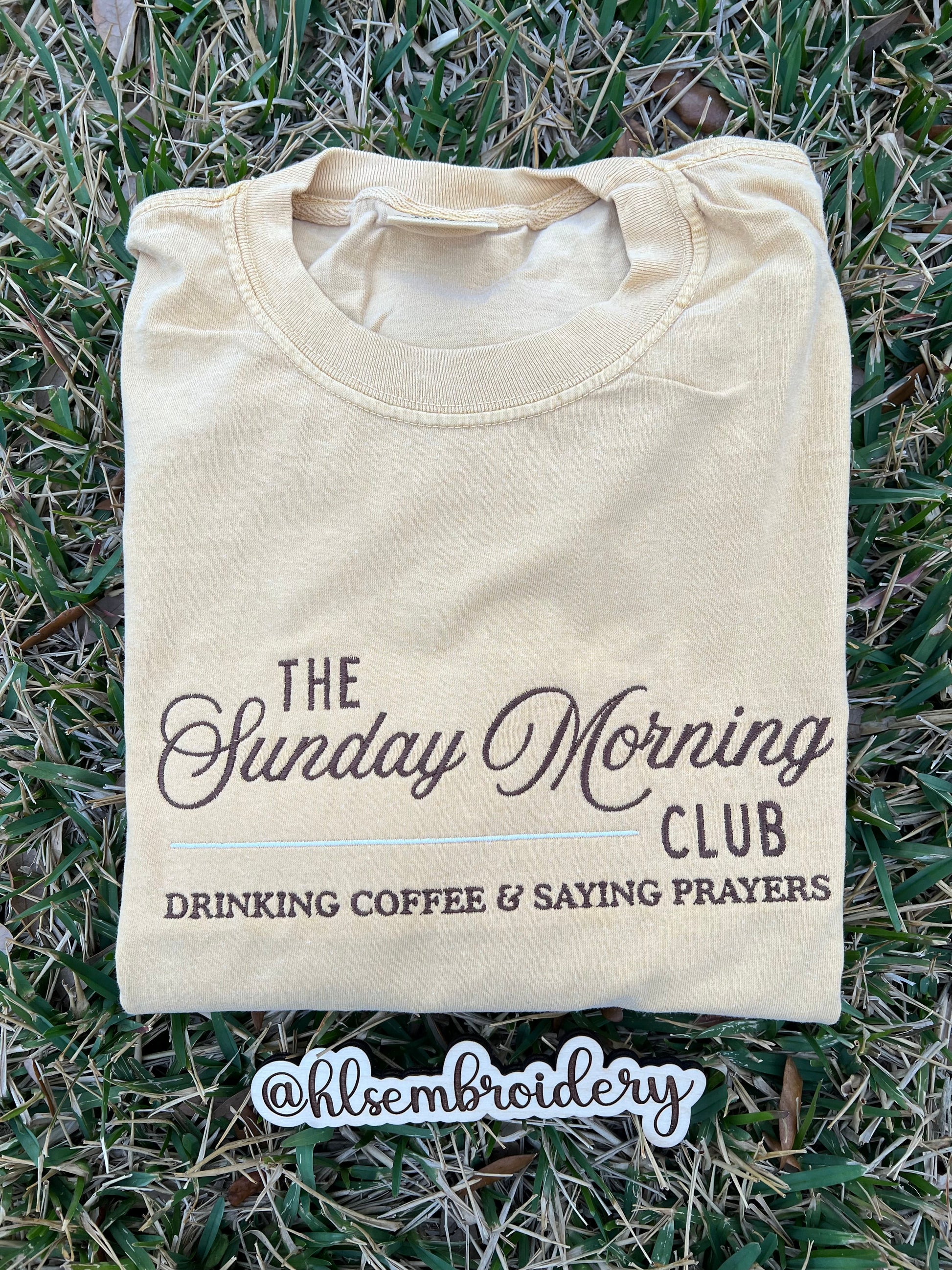 Butter yellow shirt with embroidery wording on the front 