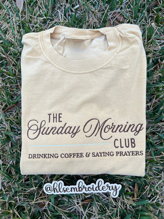 Butter yellow shirt with embroidery wording on the front 