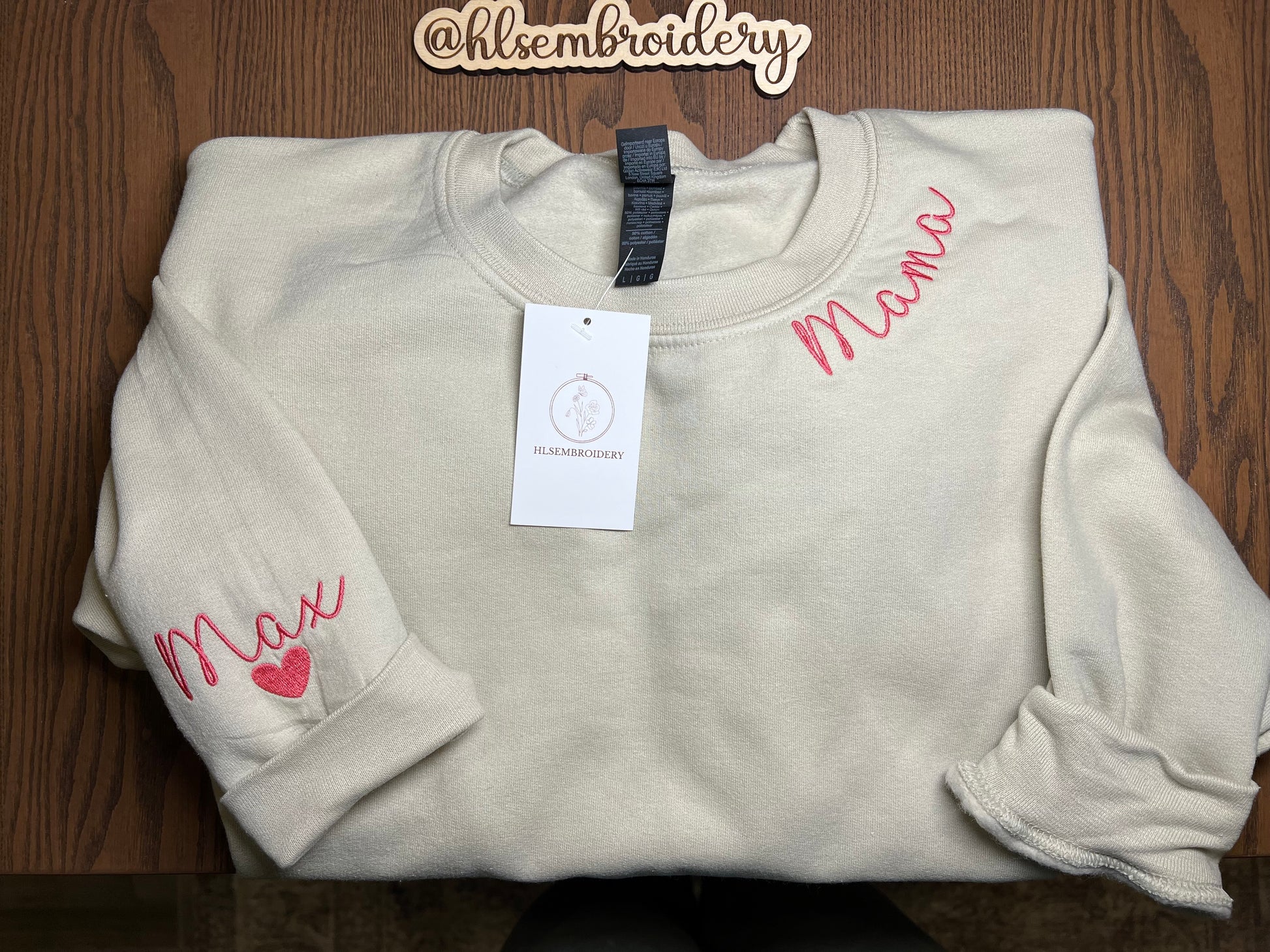 sand color sweatshirt with personalized embroidery 