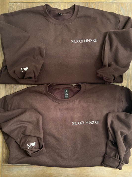 Brown Crewneck with Embroidery on the front and sleeve