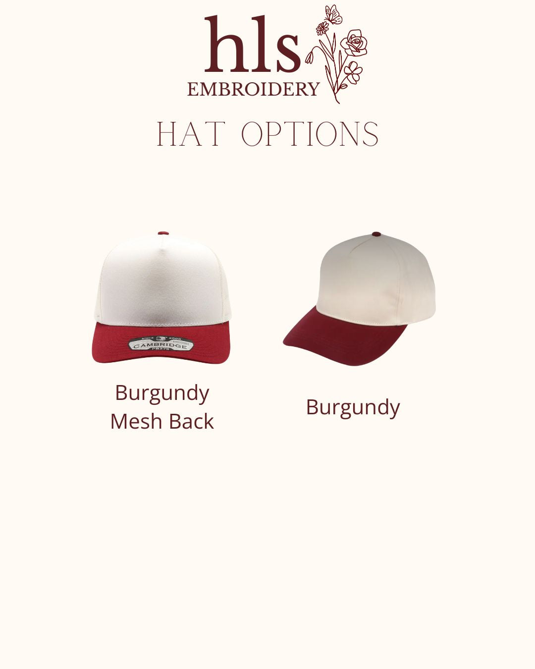 beige and maroon cap options