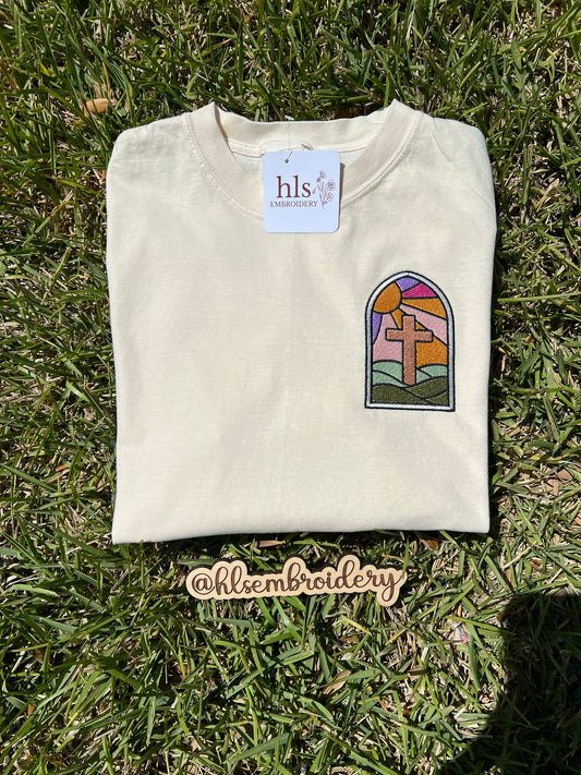 Stained Glass Cross — Embroidered Tee or Crewneck