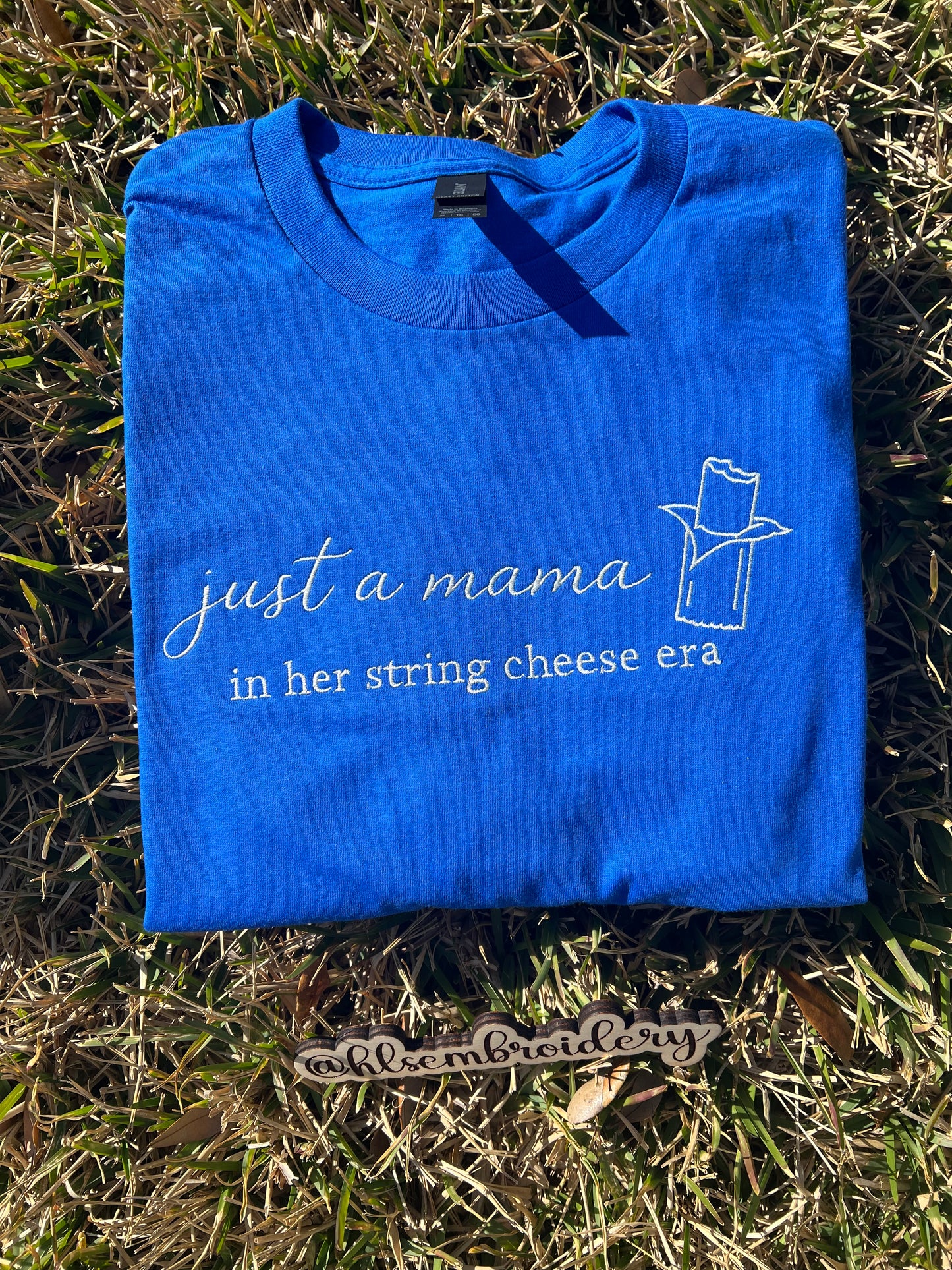 Mama in Her String Cheese Era Embroidered Tee or Crewneck