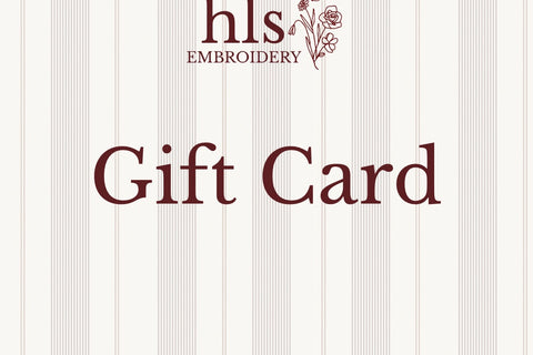  Gift card with 'hlsembroidery' logo on a striped background
