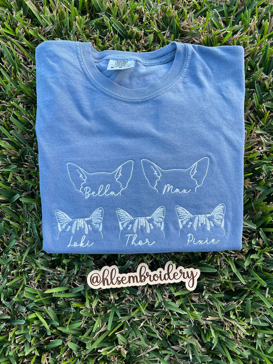 Custom Pet Outline Embroidered Tee or Crewneck