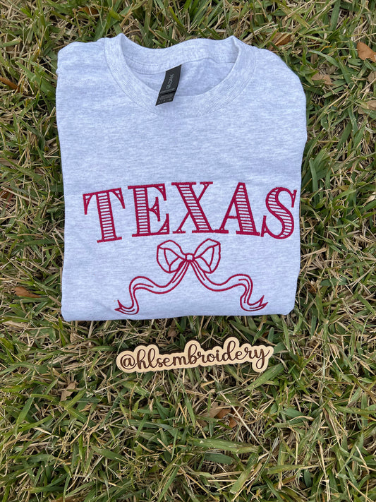 TEXAS Bow — Embroidered Tee or Crewneck
