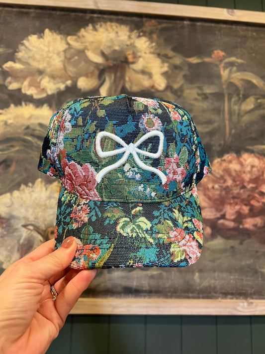 Floral Tapestry Bow Hat