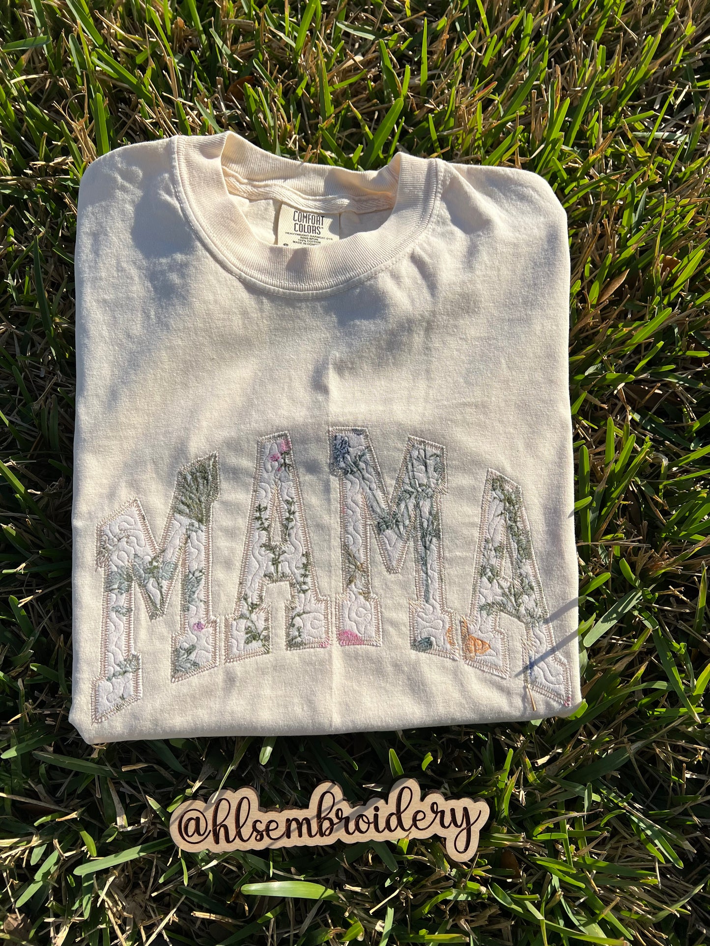 Mama — Quilted Appliqué Comfort Colors Tee or Crewneck