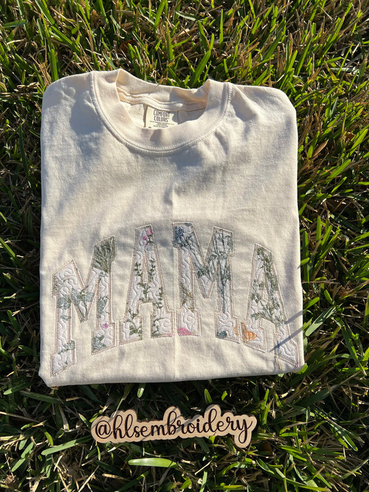 Mama — Quilted Appliqué Comfort Colors Tee or Crewneck