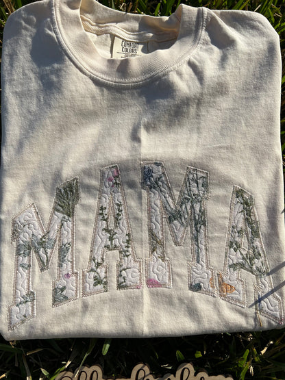 Mama — Quilted Appliqué Comfort Colors Tee or Crewneck
