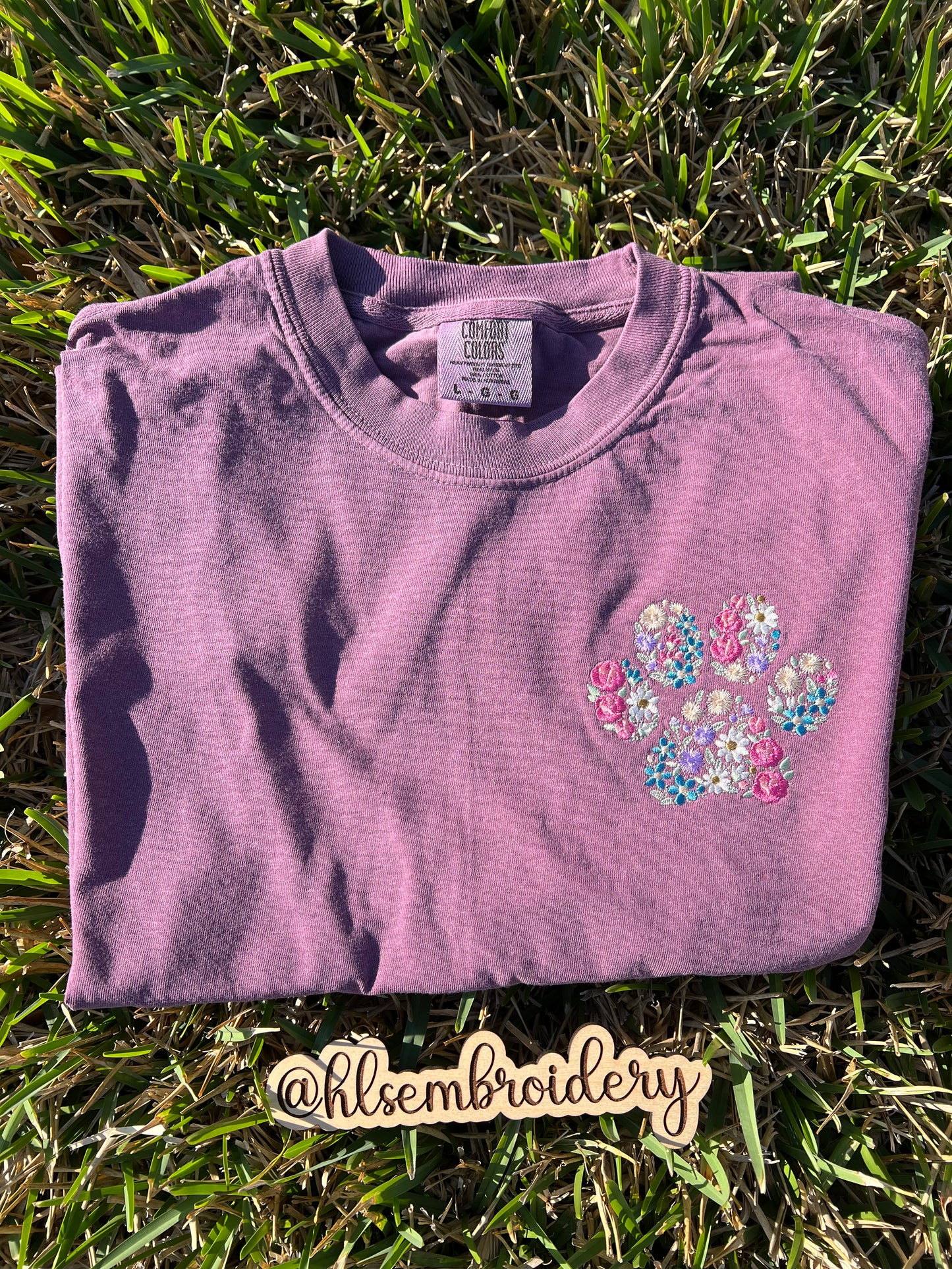 Floral Paw — Left Chest Embroidered Tee or Crewneck