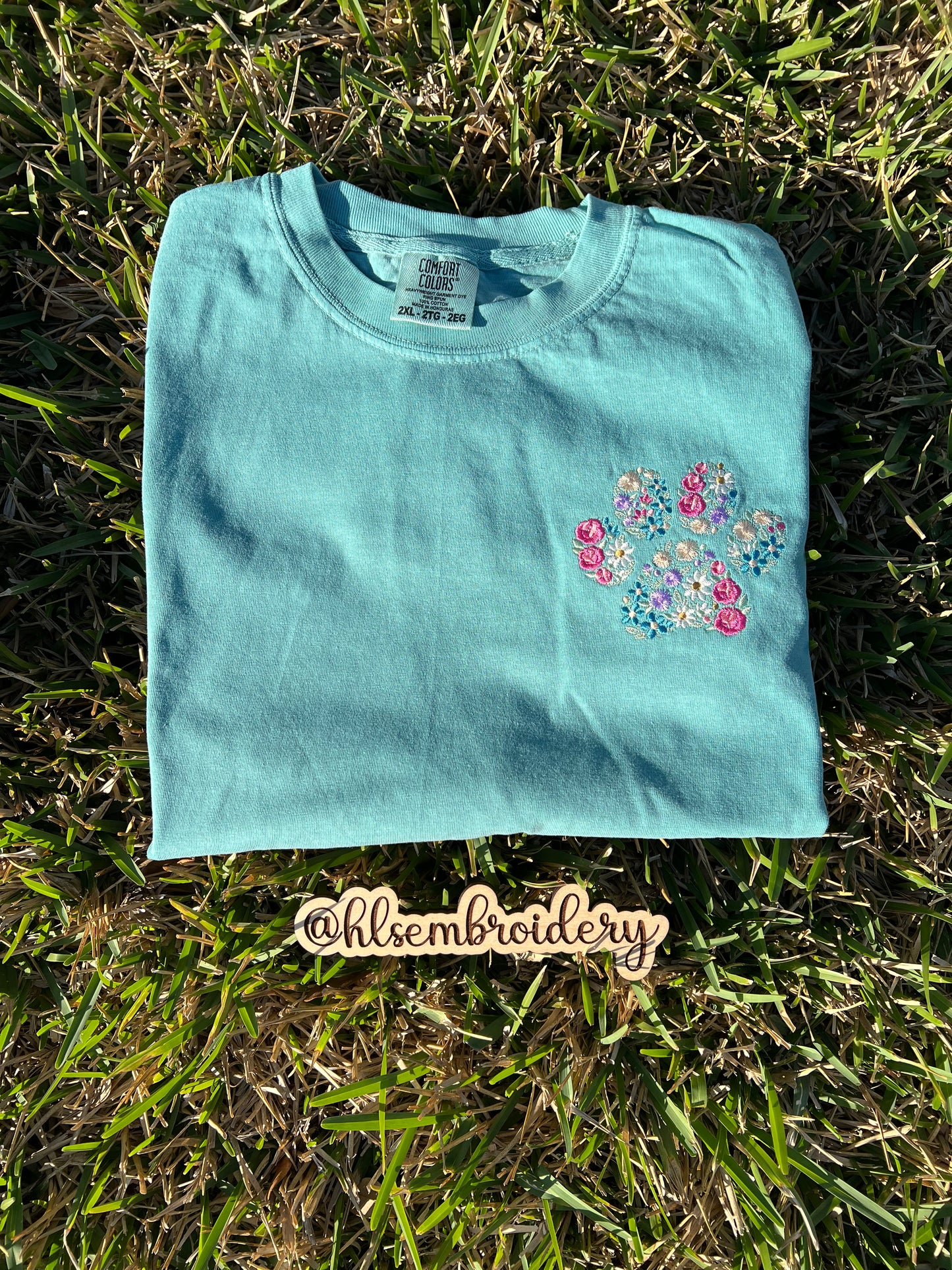 Floral Paw — Left Chest Embroidered Tee or Crewneck