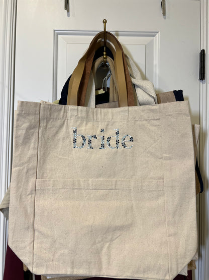 Bride — Botanical Font Embroidered Tote Bag