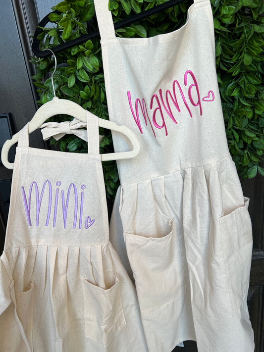 Mama & Mini — Embroidered Apron Set