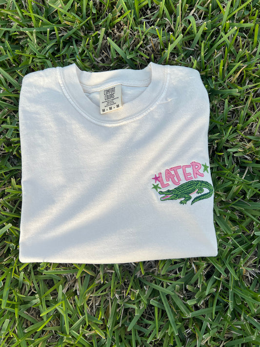 Later — Embroidered Tee or Crewneck