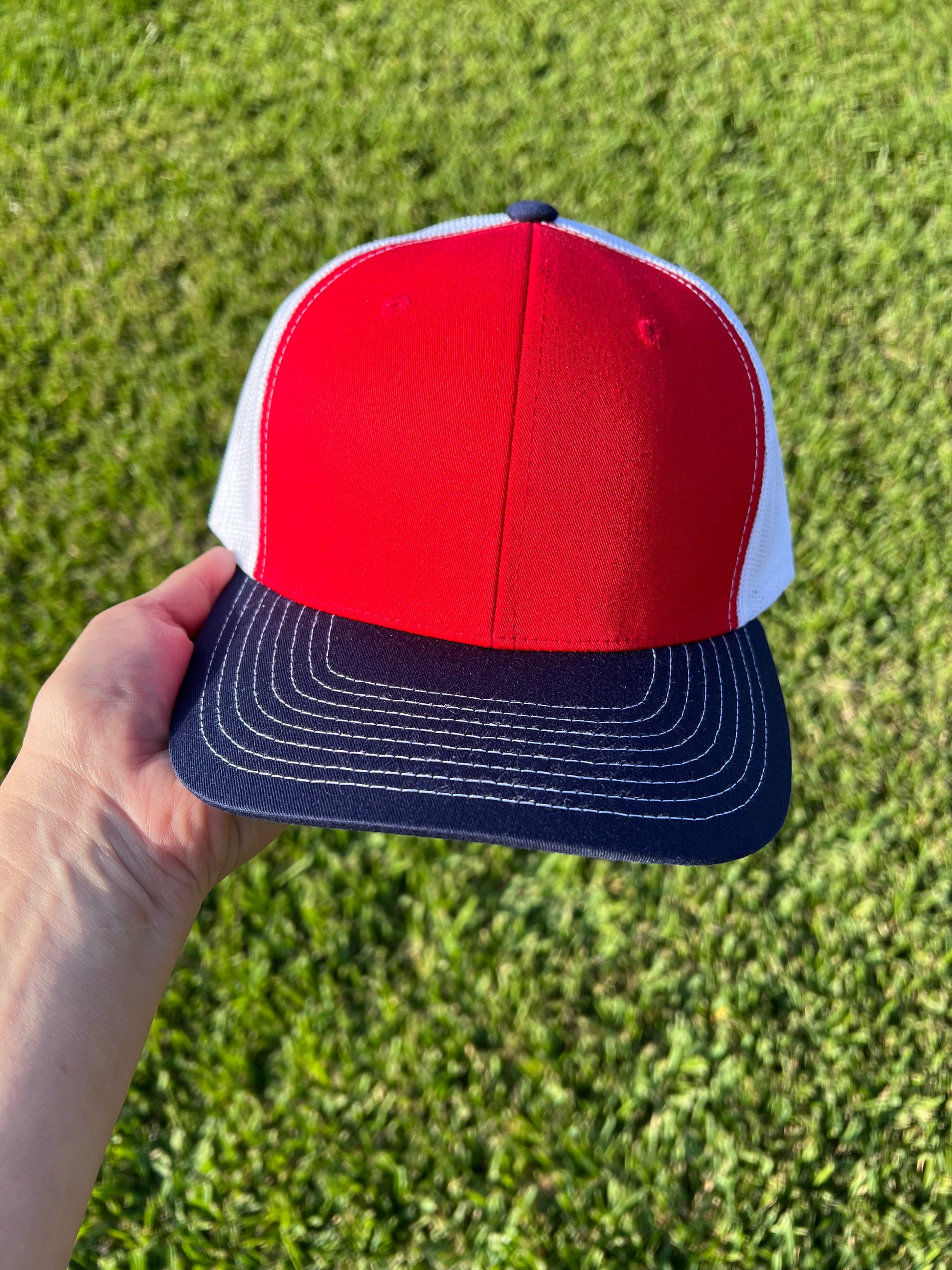 Red, Navy, White cap with mesh back 
