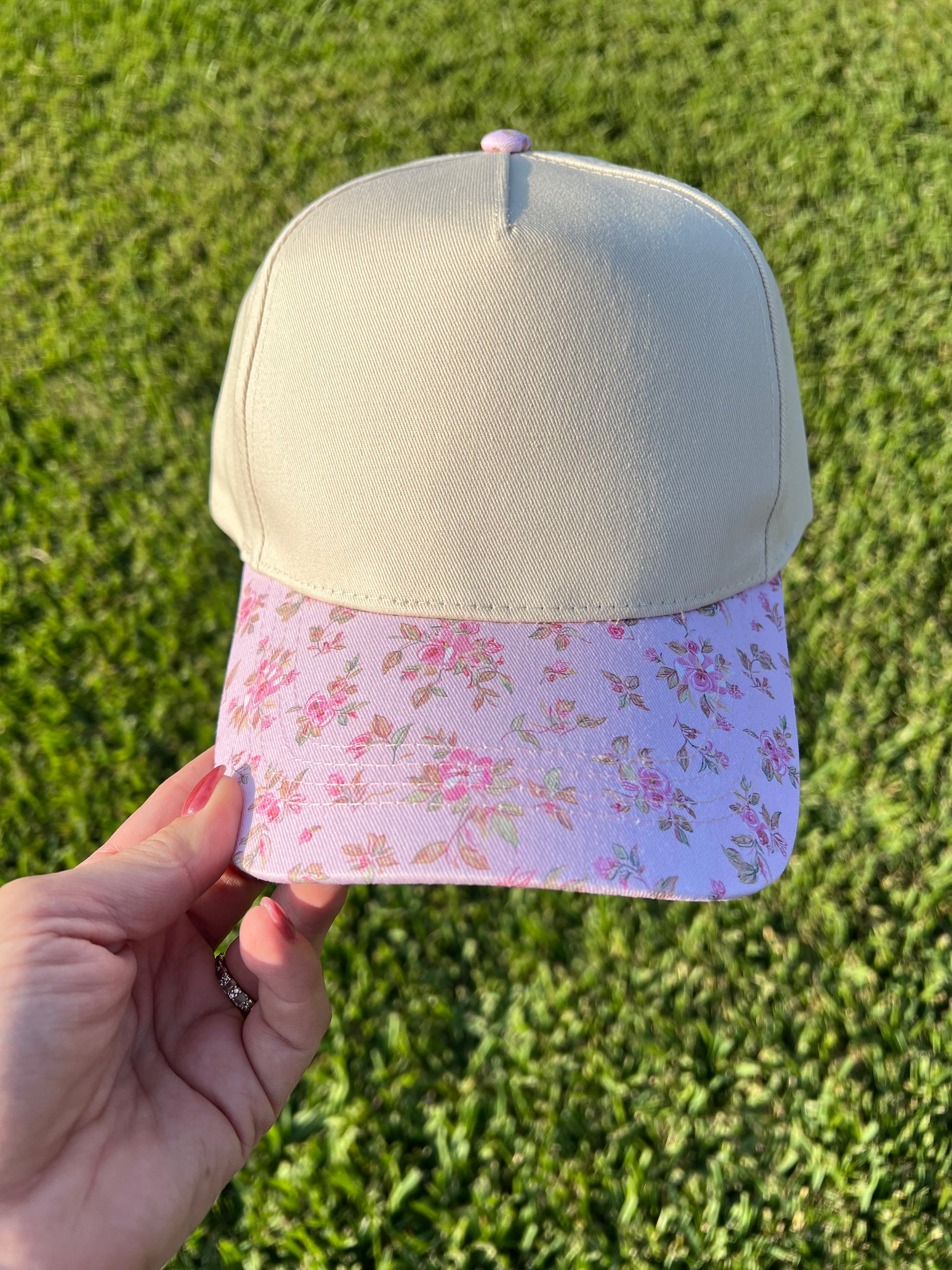 Beige & pink floral cap