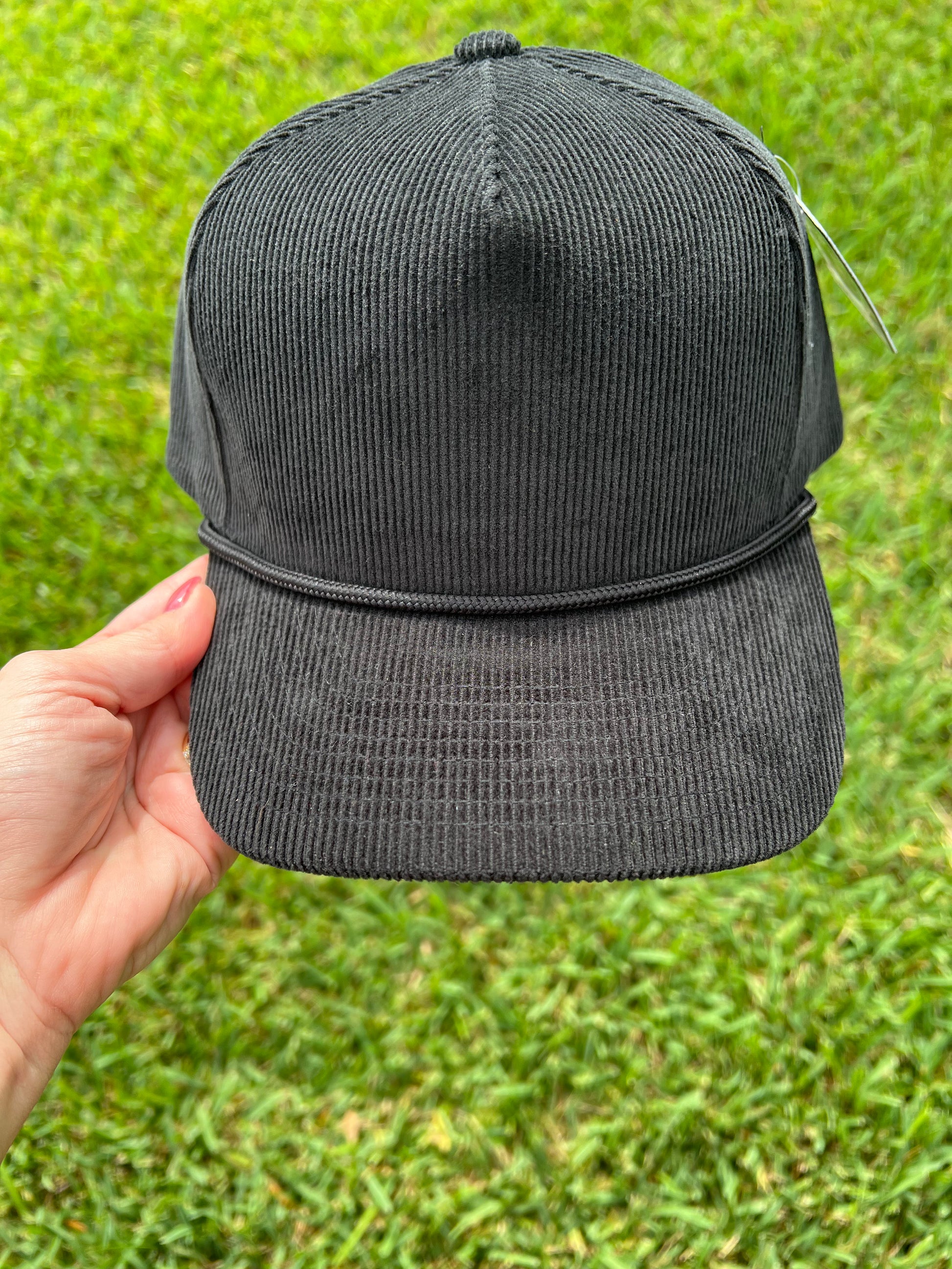 black corduroy cap