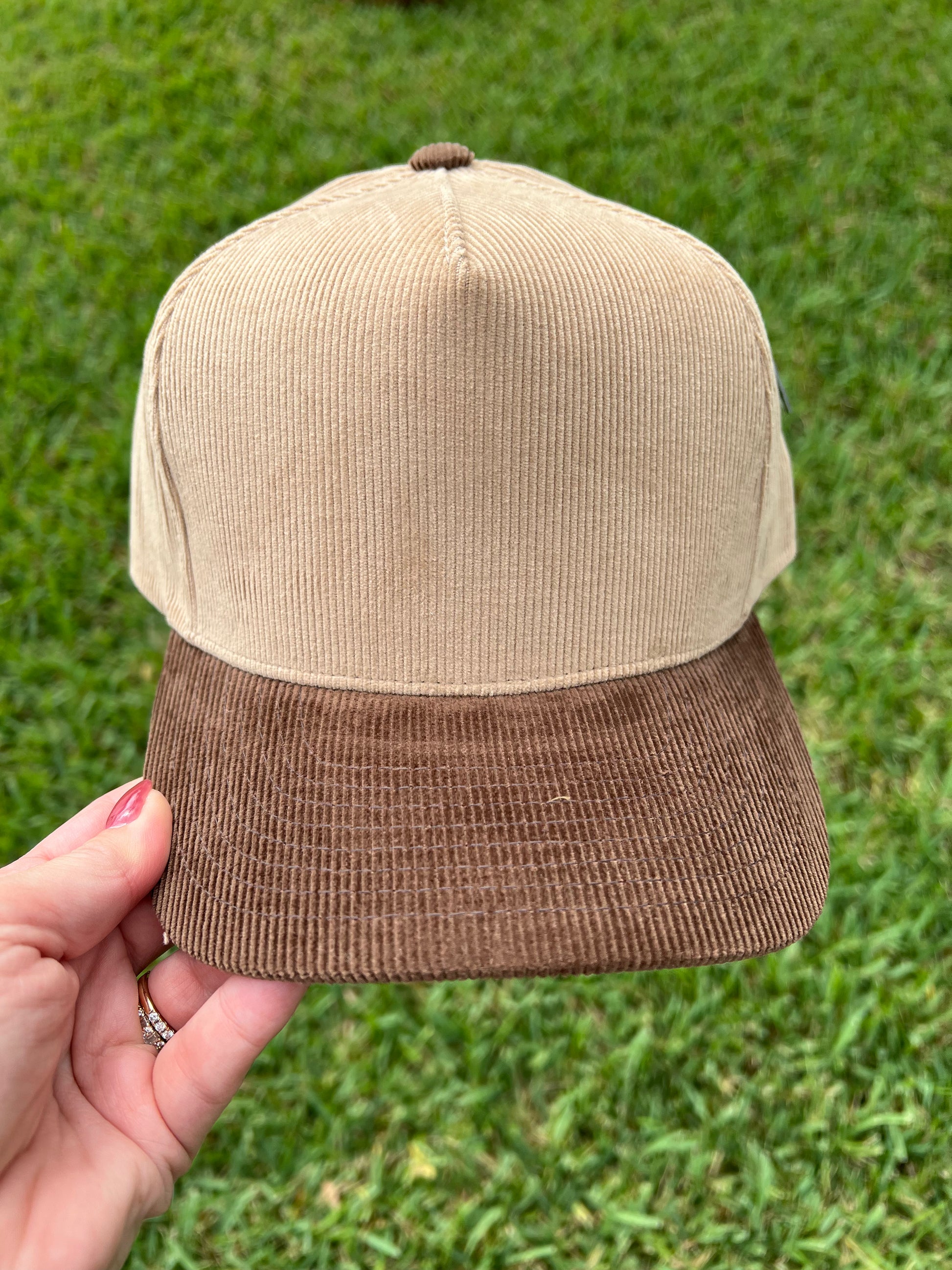 Beige and brown Corduroy cap 
