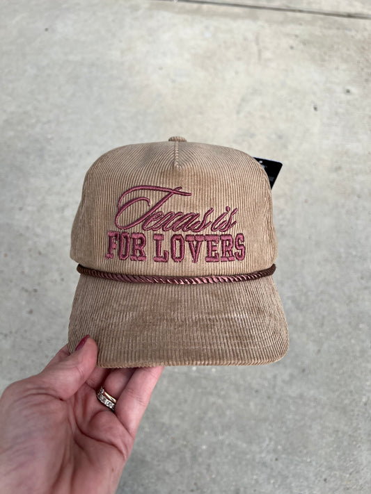Khaki Corduroy Cap with Puff embroidery "Texas is for lovers"