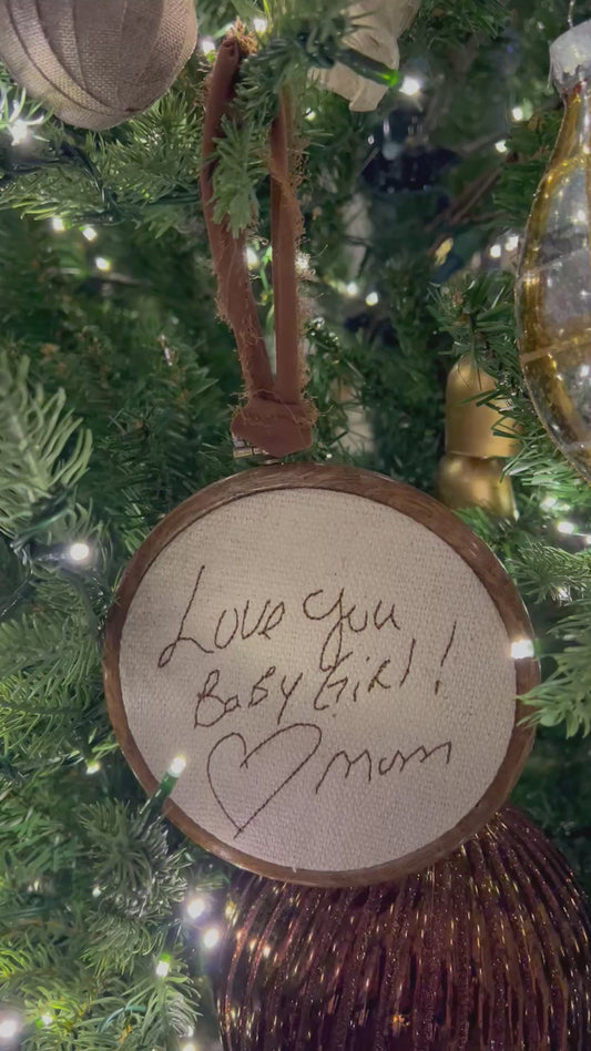 Embroidered hoop with custom handwriting embroidery 