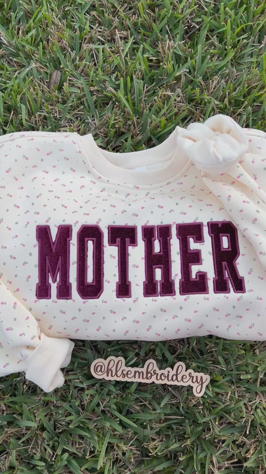 Signature Butter Yellow Floral Crewneck with Mother Embroidery Appliqué and Sparkle Velvet. 